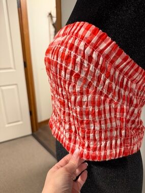 Red Gingham Smocked Tube Top Strapless Crop Size M NWT